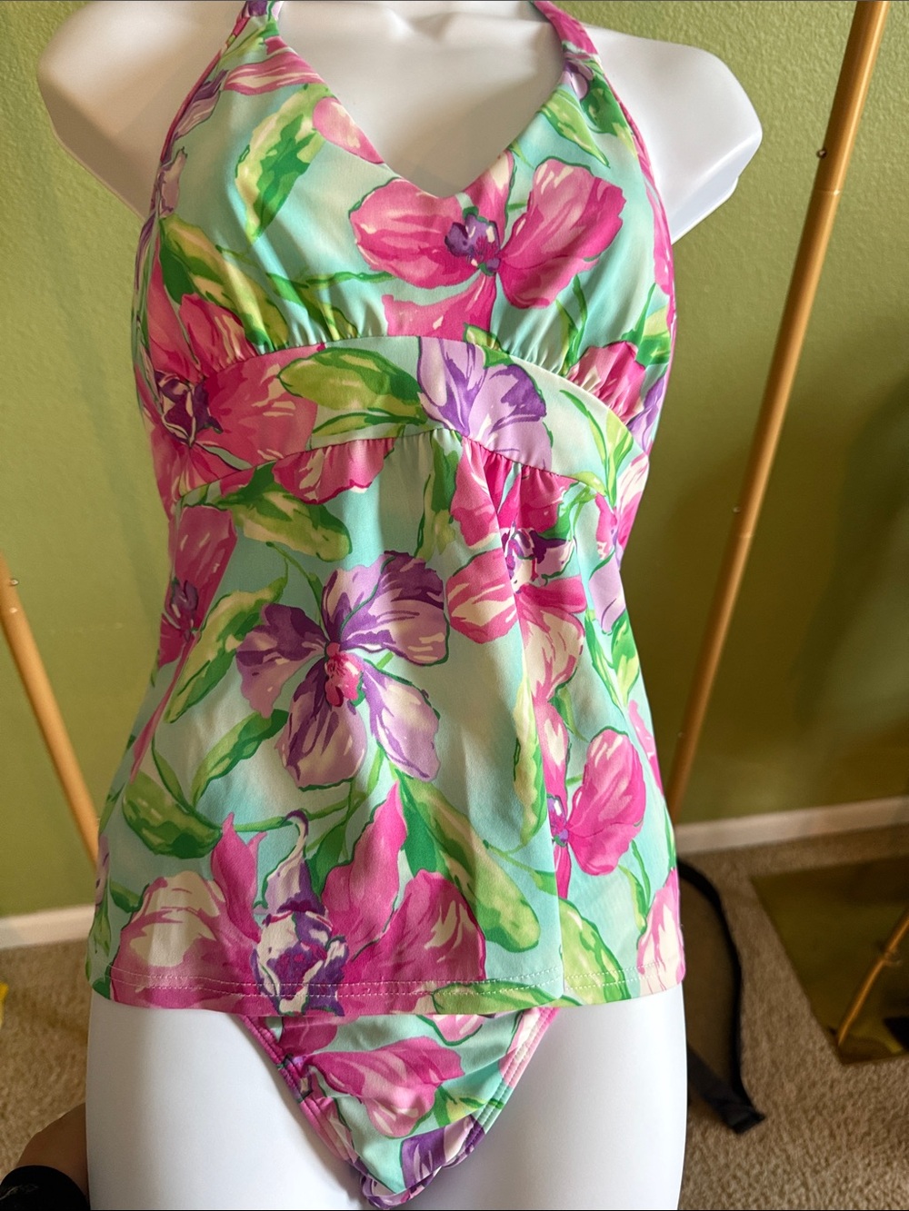 VENUS Pink Purple Green Floral Halter Tankini Set